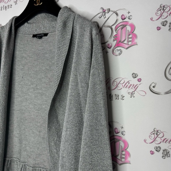 Lety & me cardigan grey sparkly shimmer grey silver ruffle tiered trim cinch - Picture 7 of 13